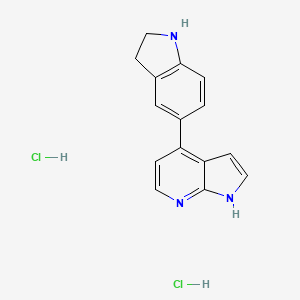 molecular formula C15H15Cl2N3 B2478257 4-(2,3-Dihydro-1H-indol-5-yl)-1H-pyrrolo[2,3-b]pyridine;dihydrochloride CAS No. 2551119-28-7