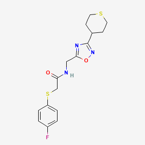 2-((4-fluorophenyl)thio)-N-((3-(tetrahydro-2H-thiopyran-4-yl)-1,2,4-oxadiazol-5-yl)methyl)acetamide