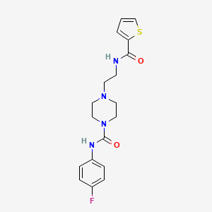 molecular formula C18H21FN4O2S B2478275 N-(4-fluorophenyl)-4-(2-(thiophene-2-carboxamido)ethyl)piperazine-1-carboxamide CAS No. 1206987-76-9