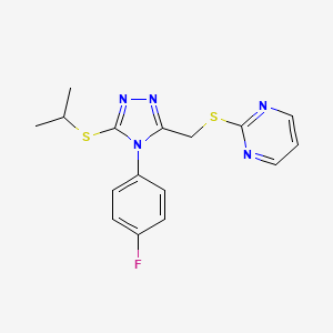 molecular formula C16H16FN5S2 B2478287 2-[[4-(4-Fluorophenyl)-5-propan-2-ylsulfanyl-1,2,4-triazol-3-yl]methylsulfanyl]pyrimidine CAS No. 868221-64-1