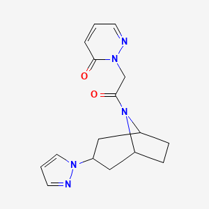 molecular formula C16H19N5O2 B2478292 2-(2-((1R,5S)-3-(1H-pyrazol-1-yl)-8-azabicyclo[3.2.1]octan-8-yl)-2-oxoethyl)pyridazin-3(2H)-one CAS No. 2310224-53-2