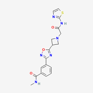 molecular formula C18H18N6O3S B2478293 N-methyl-3-(5-(1-(2-oxo-2-(thiazol-2-ylamino)ethyl)azetidin-3-yl)-1,2,4-oxadiazol-3-yl)benzamide CAS No. 1396682-80-6