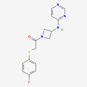molecular formula C15H15FN4OS B2478295 2-[(4-氟苯基)硫烷基]-1-{3-[(嘧啶-4-基)氨基]氮杂环丁-1-基}乙烷-1-酮 CAS No. 2097899-57-3