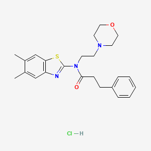 molecular formula C24H30ClN3O2S B2478311 N-(5,6-dimethylbenzo[d]thiazol-2-yl)-N-(2-morpholinoethyl)-3-phenylpropanamide hydrochloride CAS No. 1329847-92-8