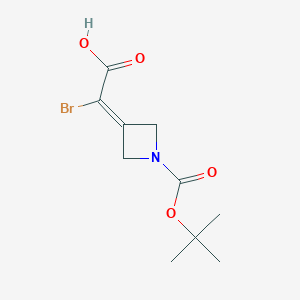 molecular formula C10H14BrNO4 B2478326 2-Brom-2-[1-[(2-Methylpropan-2-yl)oxycarbonyl]azetidin-3-yliden]essigsäure CAS No. 2551117-33-8