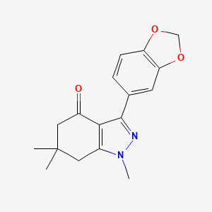 molecular formula C17H18N2O3 B2478336 3-(1,3-Benzodioxol-5-yl)-1,6,6-trimethyl-5,7-dihydroindazol-4-one CAS No. 1024383-06-9