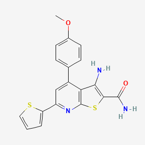 molecular formula C19H15N3O2S2 B2478354 3-氨基-4-(4-甲氧基苯基)-6-(噻吩-2-基)噻吩并[2,3-b]吡啶-2-甲酰胺 CAS No. 330182-01-9