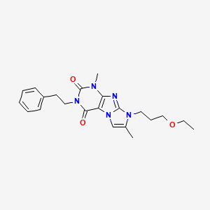molecular formula C22H27N5O3 B2478355 8-(3-乙氧基丙基)-1,7-二甲基-3-苯乙基-1H-咪唑并[2,1-f]嘌呤-2,4(3H,8H)-二酮 CAS No. 878422-42-5
