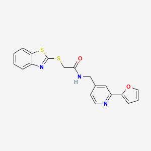 molecular formula C19H15N3O2S2 B2478368 2-(苯并[d]噻唑-2-基硫基)-N-((2-(呋喃-2-基)吡啶-4-基)甲基)乙酰胺 CAS No. 2034266-64-1