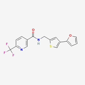 molecular formula C16H11F3N2O2S B2478376 N-[[4-(Furan-2-yl)thiophen-2-yl]methyl]-6-(trifluoromethyl)pyridine-3-carboxamide CAS No. 2379996-44-6
