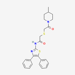 molecular formula C25H27N3O2S2 B2478393 N-(4,5-diphenylthiazol-2-yl)-2-((2-(4-methylpiperidin-1-yl)-2-oxoethyl)thio)acetamide CAS No. 681225-60-5