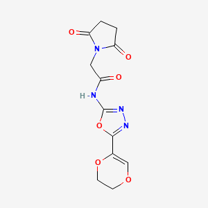molecular formula C12H12N4O6 B2478402 N-(5-(5,6-二氢-1,4-二氧杂环-2-基)-1,3,4-恶二唑-2-基)-2-(2,5-二氧代吡咯烷-1-基)乙酰胺 CAS No. 887877-42-1