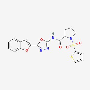 molecular formula C19H16N4O5S2 B2478426 N-(5-(benzofuran-2-yl)-1,3,4-oxadiazol-2-yl)-1-(thiophen-2-ylsulfonyl)pyrrolidine-2-carboxamide CAS No. 1100306-05-5