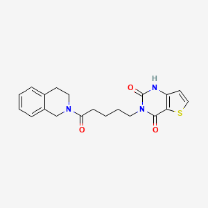 molecular formula C20H21N3O3S B2478429 3-(5-(3,4-dihydroisoquinolin-2(1H)-yl)-5-oxopentyl)thieno[3,2-d]pyrimidine-2,4(1H,3H)-dione CAS No. 866350-21-2