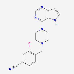 molecular formula C18H17FN6 B2478432 3-Fluoro-4-[[4-(5H-pyrrolo[3,2-d]pyrimidin-4-yl)piperazin-1-yl]methyl]benzonitrile CAS No. 2380081-40-1