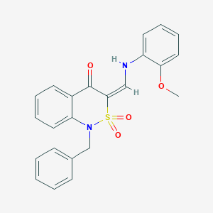 molecular formula C23H20N2O4S B2478441 (3E)-1-benzyl-3-{[(2-methoxyphenyl)amino]methylene}-1H-2,1-benzothiazin-4(3H)-one 2,2-dioxide CAS No. 893313-60-5