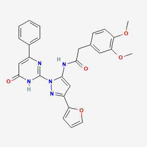 molecular formula C27H23N5O5 B2478442 2-(3,4-Dimethoxyphenyl)-N-(3-(furan-2-yl)-1-(6-oxo-4-phenyl-1,6-dihydropyrimidin-2-yl)-1H-pyrazol-5-yl)acetamide CAS No. 1207015-94-8
