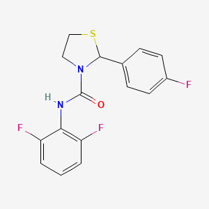molecular formula C16H13F3N2OS B2478453 N-(2,6-difluorophenyl)-2-(4-fluorophenyl)thiazolidine-3-carboxamide CAS No. 2034287-14-2