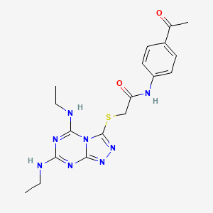 molecular formula C18H22N8O2S B2478461 N-(4-acetylphenyl)-2-((5,7-bis(ethylamino)-[1,2,4]triazolo[4,3-a][1,3,5]triazin-3-yl)thio)acetamide CAS No. 886901-90-2