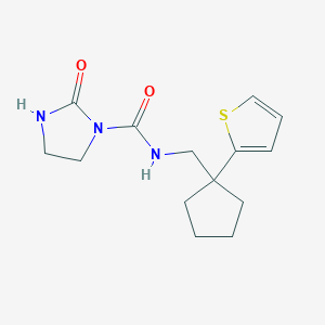 molecular formula C14H19N3O2S B2478462 2-oxo-N-((1-(thiophen-2-yl)cyclopentyl)methyl)imidazolidine-1-carboxamide CAS No. 1797212-89-5