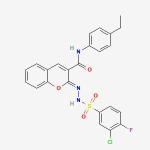 molecular formula C24H19ClFN3O4S B2478466 (2Z)-2-[(3-chloro-4-fluorobenzènesulfonamido)imino]-N-(4-éthylphényl)-2H-chromène-3-carboxamide CAS No. 866342-37-2