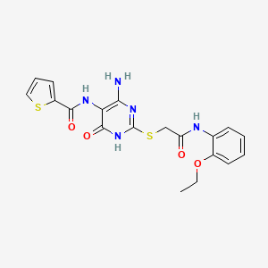 molecular formula C19H19N5O4S2 B2478471 N-(4-amino-2-((2-((2-ethoxyphenyl)amino)-2-oxoethyl)thio)-6-oxo-1,6-dihydropyrimidin-5-yl)thiophene-2-carboxamide CAS No. 868225-61-0