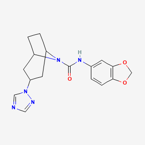 molecular formula C17H19N5O3 B2478475 (1R,5S)-N-(benzo[d][1,3]dioxol-5-yl)-3-(1H-1,2,4-triazol-1-yl)-8-azabicyclo[3.2.1]octane-8-carboxamide CAS No. 2320685-54-7