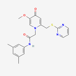 molecular formula C21H22N4O3S B2478478 N-(3,5-dimethylphenyl)-2-(5-methoxy-4-oxo-2-((pyrimidin-2-ylthio)methyl)pyridin-1(4H)-yl)acetamide CAS No. 941870-11-7