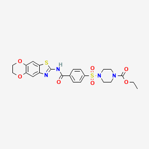 molecular formula C23H24N4O7S2 B2478483 Ethyl 4-((4-((6,7-dihydro-[1,4]dioxino[2',3':4,5]benzo[1,2-d]thiazol-2-yl)carbamoyl)phenyl)sulfonyl)piperazine-1-carboxylate CAS No. 921109-30-0