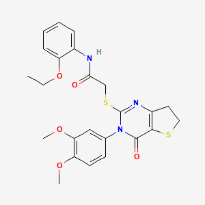 molecular formula C24H25N3O5S2 B2478507 2-((3-(3,4-dimethoxyphenyl)-4-oxo-3,4,6,7-tetrahydrothieno[3,2-d]pyrimidin-2-yl)thio)-N-(2-ethoxyphenyl)acetamide CAS No. 877655-91-9