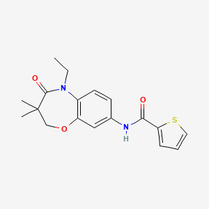 molecular formula C18H20N2O3S B2478512 N-(5-ethyl-3,3-dimethyl-4-oxo-2,3,4,5-tetrahydrobenzo[b][1,4]oxazepin-8-yl)thiophene-2-carboxamide CAS No. 921793-53-5