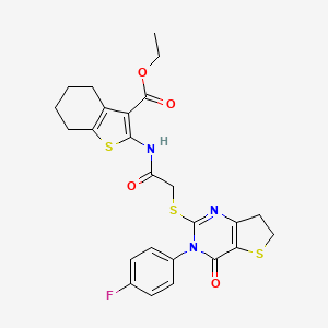 molecular formula C25H24FN3O4S3 B2478524 Ethyl 2-[[2-[[3-(4-fluorophenyl)-4-oxo-6,7-dihydrothieno[3,2-d]pyrimidin-2-yl]sulfanyl]acetyl]amino]-4,5,6,7-tetrahydro-1-benzothiophene-3-carboxylate CAS No. 850915-78-5