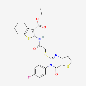 molecular formula C25H24FN3O4S3 B2478524 2-[[2-[[3-(4-氟苯基)-4-氧代-6,7-二氢噻吩并[3,2-d]嘧啶-2-基]硫代]乙酰]氨基]-4,5,6,7-四氢-1-苯并噻吩-3-羧酸乙酯 CAS No. 850915-78-5