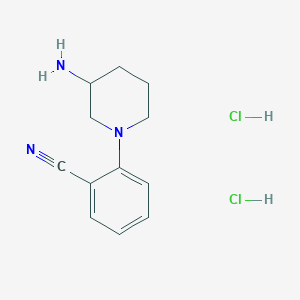 molecular formula C12H17Cl2N3 B2478540 2-(3-Aminopiperidin-1-yl)benzonitrile;dihydrochloride CAS No. 2309457-17-6