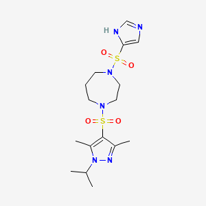 molecular formula C16H26N6O4S2 B2478556 1-((1H-imidazol-4-yl)sulfonyl)-4-((1-isopropyl-3,5-dimethyl-1H-pyrazol-4-yl)sulfonyl)-1,4-diazepane CAS No. 1903693-91-3