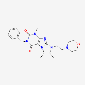 molecular formula C23H28N6O3 B2478561 3-benzyl-1,6,7-trimethyl-8-(2-morpholinoethyl)-1H-imidazo[2,1-f]purine-2,4(3H,8H)-dione CAS No. 904008-17-9
