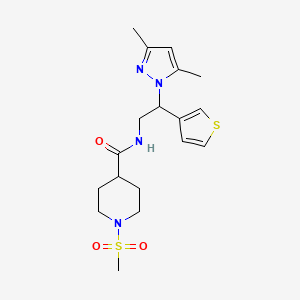 molecular formula C18H26N4O3S2 B2478580 N-(2-(3,5-dimethyl-1H-pyrazol-1-yl)-2-(thiophen-3-yl)ethyl)-1-(methylsulfonyl)piperidine-4-carboxamide CAS No. 2034492-25-4