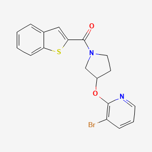 molecular formula C18H15BrN2O2S B2478583 Benzo[b]thiophen-2-yl(3-((3-bromopyridin-2-yl)oxy)pyrrolidin-1-yl)methanone CAS No. 1903826-51-6