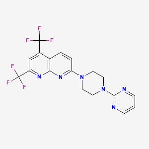 molecular formula C18H14F6N6 B2478607 7-[4-(2-Pyrimidinyl)piperazino]-2,4-bis(trifluoromethyl)[1,8]naphthyridine CAS No. 477851-79-9