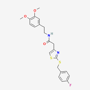 molecular formula C22H23FN2O3S2 B2478692 N-(3,4-dimethoxyphenethyl)-2-(2-((4-fluorobenzyl)thio)thiazol-4-yl)acetamide CAS No. 941981-59-5