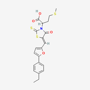 molecular formula C21H21NO4S3 B2478700 (Z)-2-(5-((5-(4-ethylphenyl)furan-2-yl)methylene)-4-oxo-2-thioxothiazolidin-3-yl)-4-(methylthio)butanoic acid CAS No. 875286-38-7