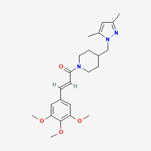 molecular formula C23H31N3O4 B2478728 (E)-1-(4-((3,5-dimethyl-1H-pyrazol-1-yl)methyl)piperidin-1-yl)-3-(3,4,5-trimethoxyphenyl)prop-2-en-1-one CAS No. 1286744-52-2