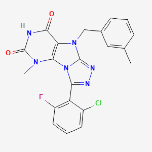 molecular formula C21H16ClFN6O2 B2478747 8-(2-Chloro-6-fluorophenyl)-1-methyl-5-[(3-methylphenyl)methyl]purino[8,9-c][1,2,4]triazole-2,4-dione CAS No. 921828-19-5