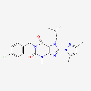 molecular formula C22H25ClN6O2 B2478748 1-(4-chlorobenzyl)-8-(3,5-dimethyl-1H-pyrazol-1-yl)-7-isobutyl-3-methyl-1H-purine-2,6(3H,7H)-dione CAS No. 1020454-20-9