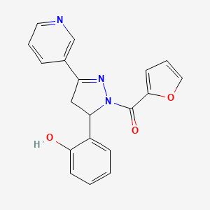 molecular formula C19H15N3O3 B2478820 furan-2-yl(5-(2-hydroxyphenyl)-3-(pyridin-3-yl)-4,5-dihydro-1H-pyrazol-1-yl)methanone CAS No. 830349-77-4