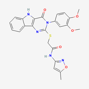 molecular formula C24H21N5O5S B2478839 2-((3-(3,4-dimethoxyphenyl)-4-oxo-4,5-dihydro-3H-pyrimido[5,4-b]indol-2-yl)thio)-N-(5-methylisoxazol-3-yl)acetamide CAS No. 888441-94-9