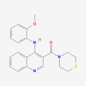 molecular formula C21H21N3O2S B2478845 (4-((2-Methoxyphenyl)amino)quinolin-3-yl)(thiomorpholino)methanone CAS No. 1359126-39-8