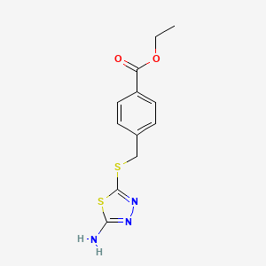molecular formula C12H13N3O2S2 B2478851 Ethyl 4-{[(5-amino-1,3,4-thiadiazol-2-yl)sulfanyl]methyl}benzoate CAS No. 702648-86-0
