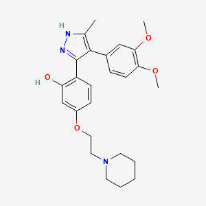 molecular formula C25H31N3O4 B2478856 2-(4-(3,4-dimethoxyphenyl)-5-methyl-1H-pyrazol-3-yl)-5-(2-(piperidin-1-yl)ethoxy)phenol CAS No. 1092972-44-5