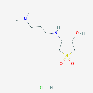 molecular formula C9H21ClN2O3S B2478859 4-(3-Dimethylamino-propylamino)-1,1-dioxo-tetrahydro-1lambda*6*-thiophen-3-ol hydrochloride CAS No. 483352-08-5